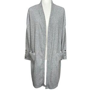 New York Laundry Womens Long Open Cardigan Sweater XL Gray Ribbed Cozy Neutral